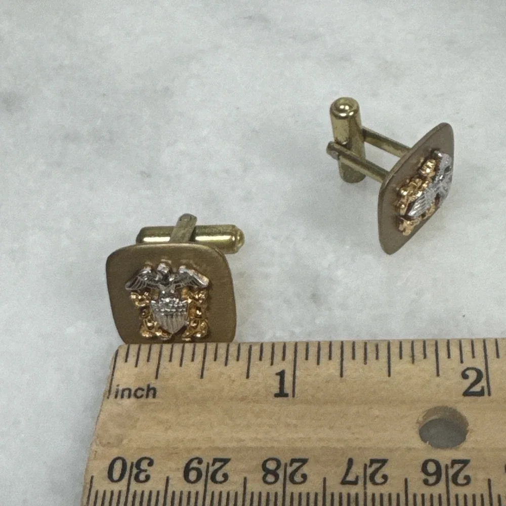 US Navy Chief Petty Officer CPO Gold Toned, Eagle Flag Crossed Anchor Cuff Links